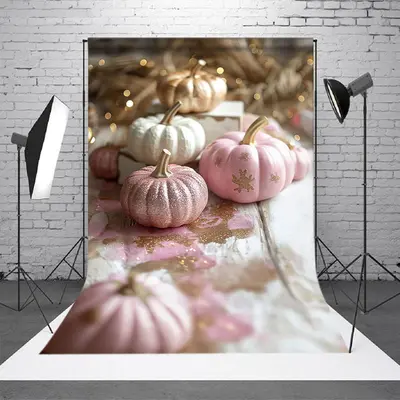 Rose Gold Glitter Pumpkins Bokeh Backdrop For Photo