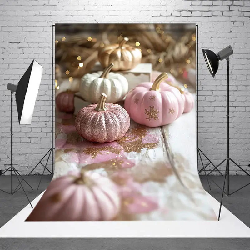 Rose Gold Glitter Pumpkins Bokeh Backdrop For Photo