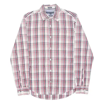 TOMMY HILFIGER 80s 2 ply Custom Fit Mens Shirt Red Check Long Sleeve S