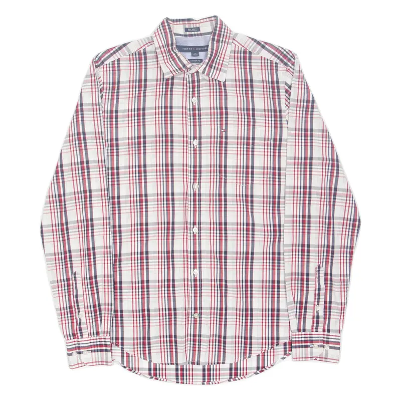 TOMMY HILFIGER 80s 2 ply Custom Fit Mens Shirt Red Check Long Sleeve S
