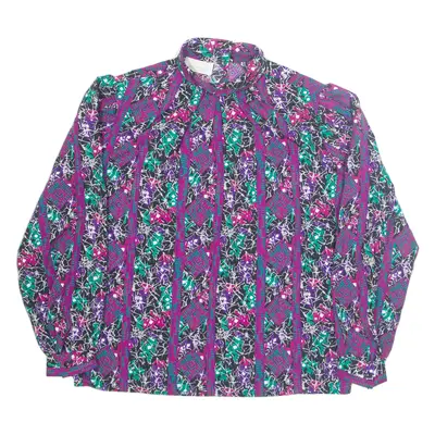 D K GOLD Womens Printed Blouse Purple High Neck Long Sleeve Crazy Pattern L
