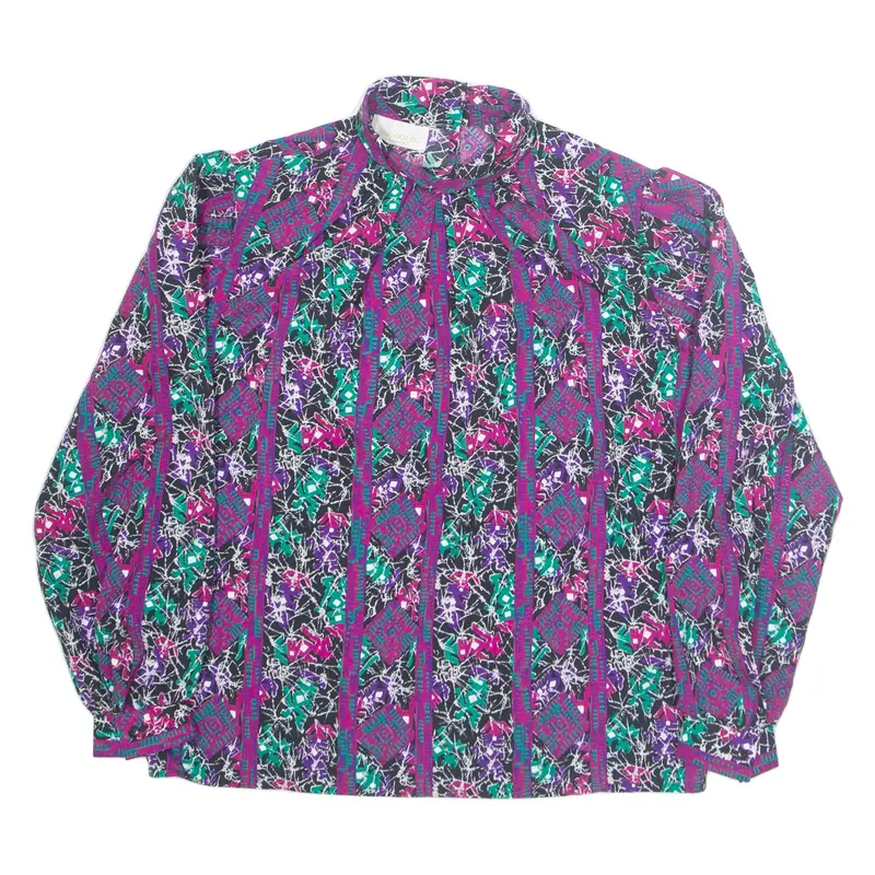 D K GOLD Womens Printed Blouse Purple High Neck Long Sleeve Crazy Pattern L