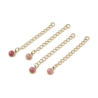 Ion Plating(IP) 316 Surgical Stainless Steel Curb Chain Extender with Natural Rhodonite Round Charm