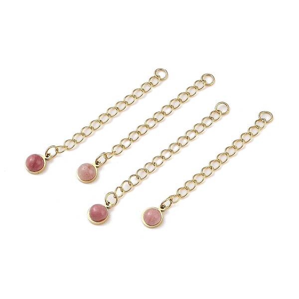 Ion Plating(IP) 316 Surgical Stainless Steel Curb Chain Extender with Natural Rhodonite Round Charm