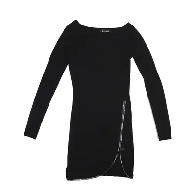 ENZORIA Zip Knit Mini Dress Black Long Sleeve Short Womens UK 4
