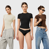 Women's Seamless Trendy Workout T-Shirts, Soft Crew Neck Short Sleeve Activewear Top for Summer Lightweight/Gym/Yoga/Running ...
