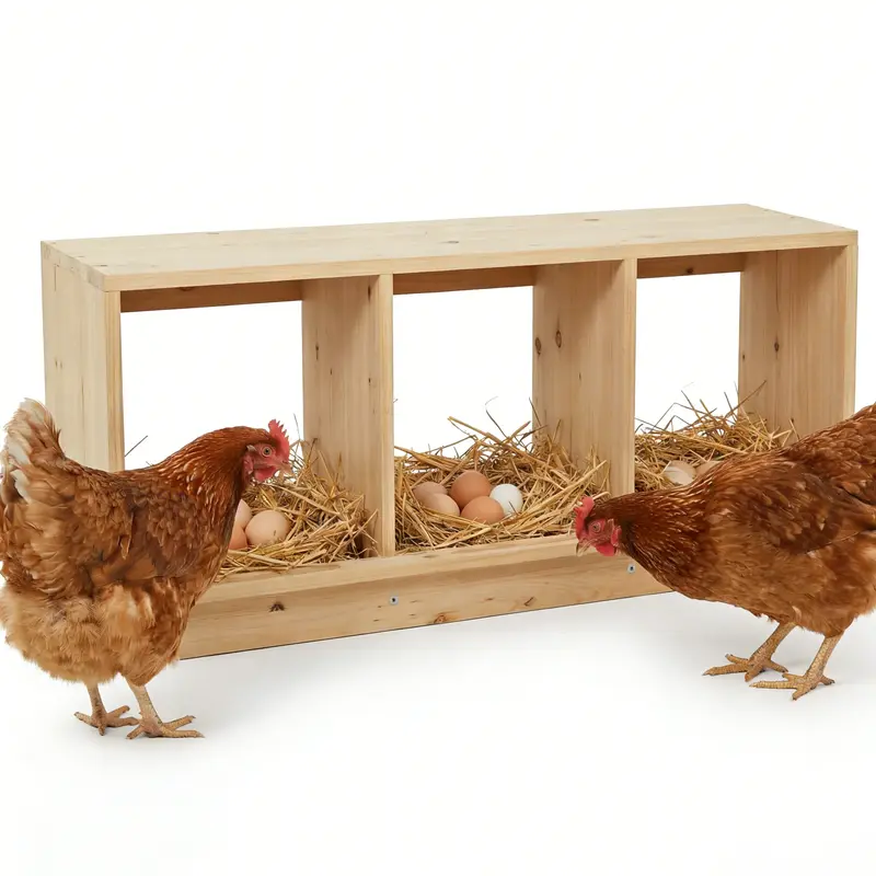Garvee Heavy Duty Wooden Chicken Nesting Box – Easy to Assemble, Robust Single Layer Construction, Three Compartments for H...