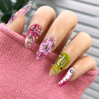 【8】Morning Glow Summer Garden Short Almond Length Handmade Acrylic Press On Nails / 10PCS Reusable,Salon Quality reusable...
