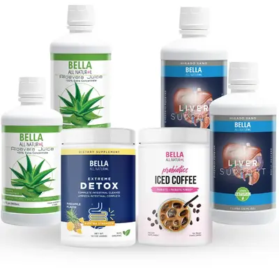 Bella All Natural Probiotics Kit ( 2 Liver Support Liquid, 2 Aloe Vera Liquid, 1 Colon Cleanse Powder (piña/pineapple flav...