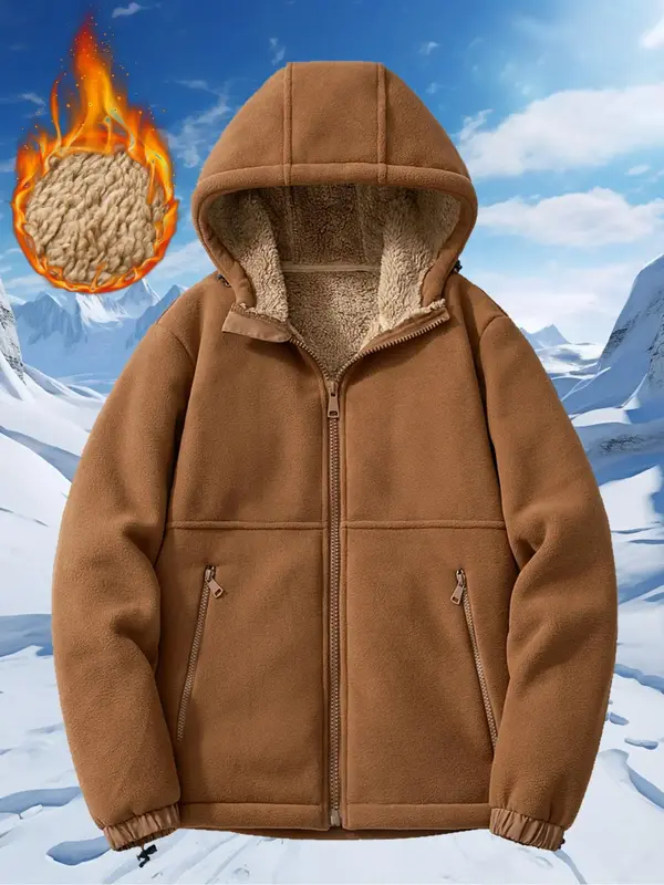 【Size Runs Small】Sporty Men's Plain Zip Up Fleece Hooded Sport Jacket, Regular Fit Sports Long Sleeve Drawstring Outerwea...