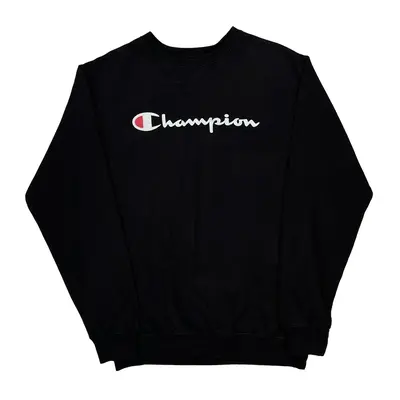Champion Spellout Sweatshirt - Large Black Cotton Blend