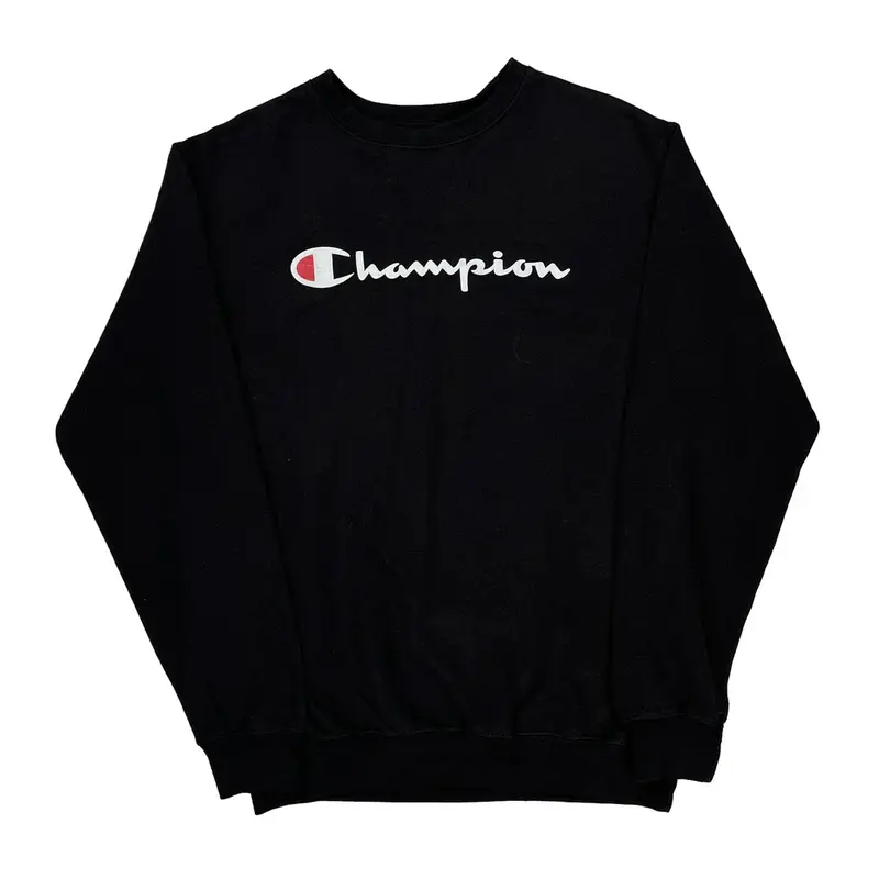 Champion Spellout Sweatshirt - Large Black Cotton Blend
