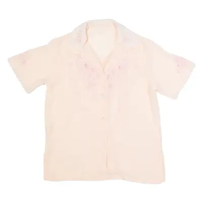 Sheer Embroidered Womens Blouse Orange Collared Floral S