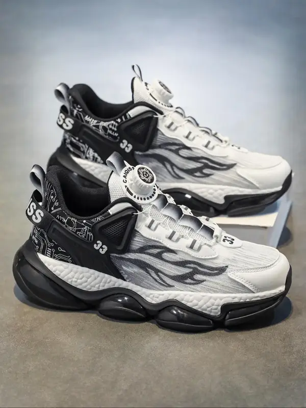 Men's Fashionable Rotatable Button Design Sneakers, Casual Comfortable Breathable Sports Running Shoes, Male All-match Round ...