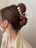 Cute Random Color Colorful Heart Shaped Hair Claw Clip for Girlfriend, Color Block Fashion Hair Claw for Lovers Day Decor, Al...