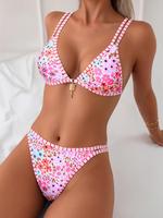 Women's Floral Print Bikini Set, Casual Adjustable Strap Swim Top & Swim Bottom, Ladies Summer Swimsuit for Beach Holiday Vac...