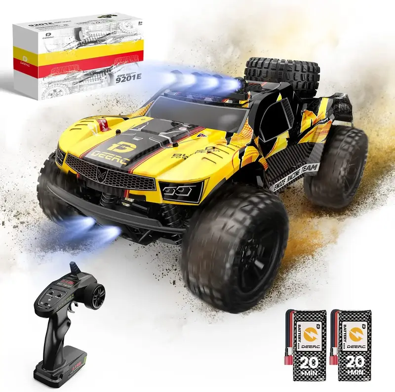 DEERC 9201E 1:10 Large Remote Control Truck with Lights, Fast Short Course RC Car, 48 km/h 4x4 Off-Road Hobby Grade Toy Monst...