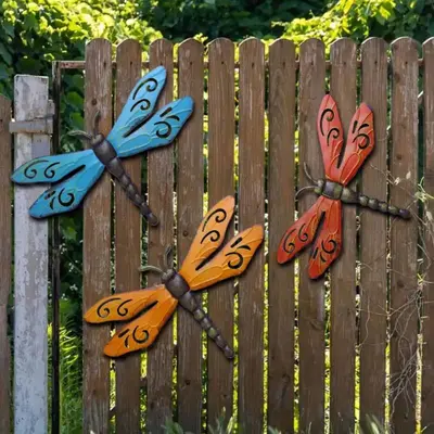 Dragonfly Design Garden Decoration, 3counts/set Outdoor Retro Iron Art Wall Decor, Room Decor, Garden Decor, Home Decor, Summ...
