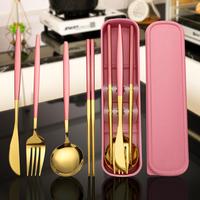Stainless Steel Cutlery Set with Storage Box, 4 Counts Portable Tableware Set for Home Kitchen Dining Room, Cutlery Set for F...