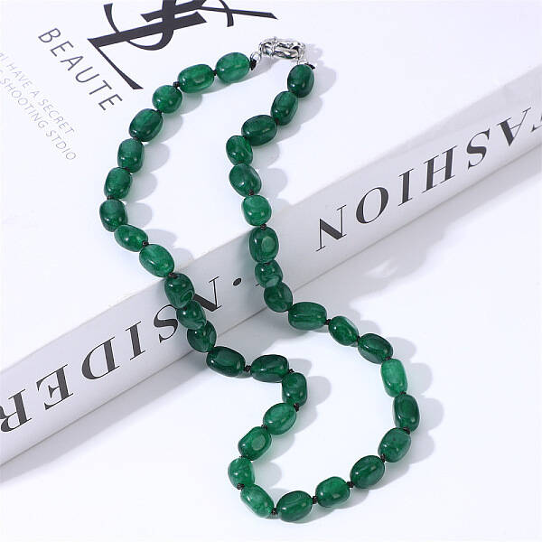 Natural Green Onyx Agate(Dyed & Heated) Nuggets Beaded Necklaces for Women
