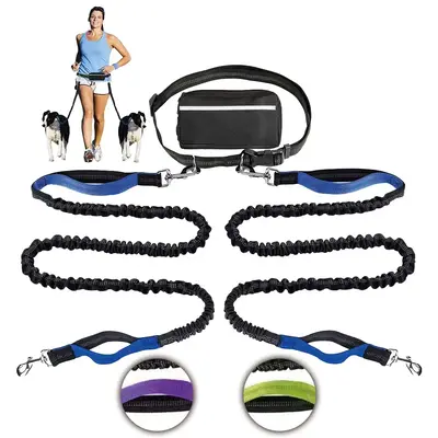 Hands Free Lazy Dog Leash with Zipper, Dual Padded Handles and Durable Bungee for Walking, Jogging and Running Your Dog Pet G...