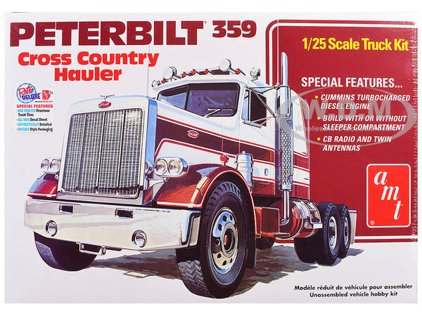 Skill 3 Model Kit Peterbilt 359 Cross Country Hauler 1/25 Scale Model by AMT
