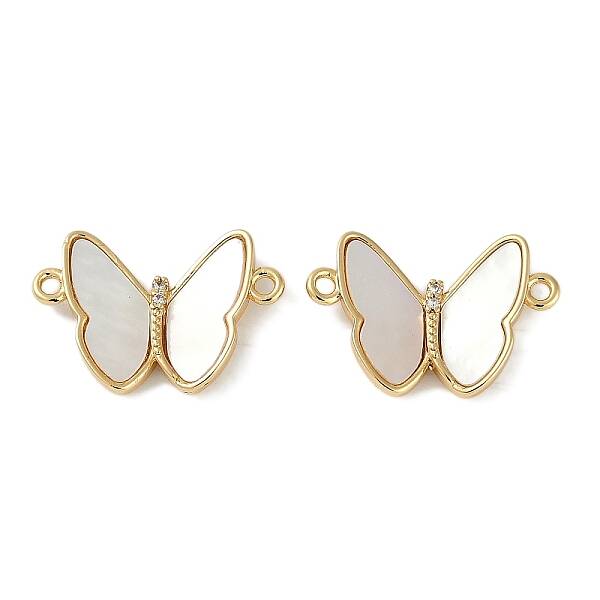 Brass Micro Pave Clear Cubic Zirconia Pave Natural Shell Butterfly Connector Charms