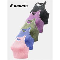 Women's Solid Racerback Sports Tank Top, Casual Sleeveless Round Neck Top for Yoga Gym Workout Running, Workout Tops, Ladies ...