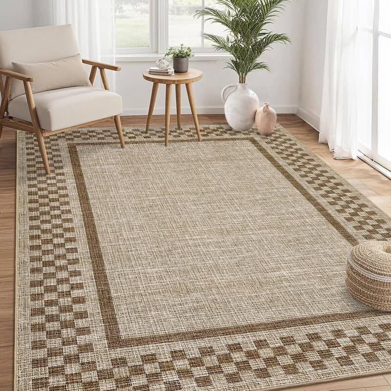 Garvee Machine Washable Area Rug 5x7 Modern Checkered Low Pile Soft Polyester Non-Slip Fade Resistant for Living Room Bedroom...