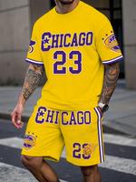 Men's Regular Fit Letter Print Short Sleeve T-shirt & Shorts Two-piece Set, Casual Round Neck Tee & Shorts, Men's Two-piece O...