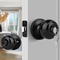 Keyed Entry Door Knob, Flat Ball Interior Door Knob with Lock, Round Exterior Doorknob for Front/Entrance Doors, Matte Black