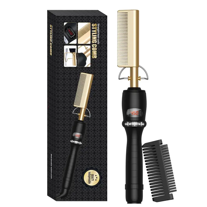 Hot Comb Hair Straightener Heat Pressing Combs, Ceramic Electric Hair Straightening Comb, Back to School Curling Iron for Na...