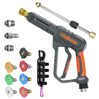 Heliwoo High Pressure Washer Gun with Swivel Ends, Car Cleaning Kit,Pressure Water Gun with M22 14mm & 15mm Fitting, 3/8\