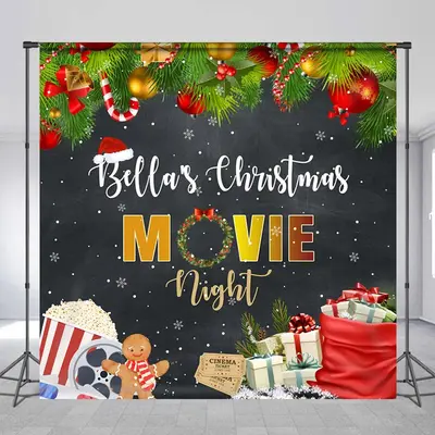 Custom Name Movie Night Leaves Christmas Backdrop - Aperturee