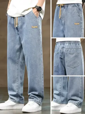 Men's Regular Fit Solid Color Straight Leg Jeans, Casual Comfy Denim Trousers for Daily Wear, Fashion Men's Bottoms for All S...