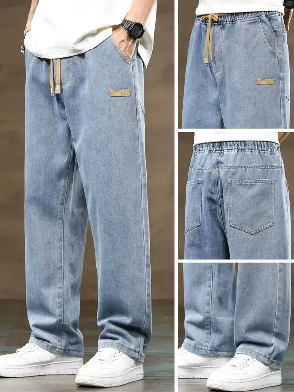 Men's Regular Fit Solid Color Straight Leg Jeans, Casual Comfy Denim Trousers for Daily Wear, Fashion Men's Bottoms for All S...