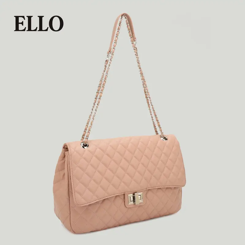 Women’s Quilted Large Capacity Crossbody Bag – Soft Vegan Leather Shoulder Purse with Chain Strap & Turn-Lock Flap, Perfe...