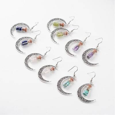 Glass Bottle with Natural & Synthetic Mixed Stone Inside Dangle Earrings