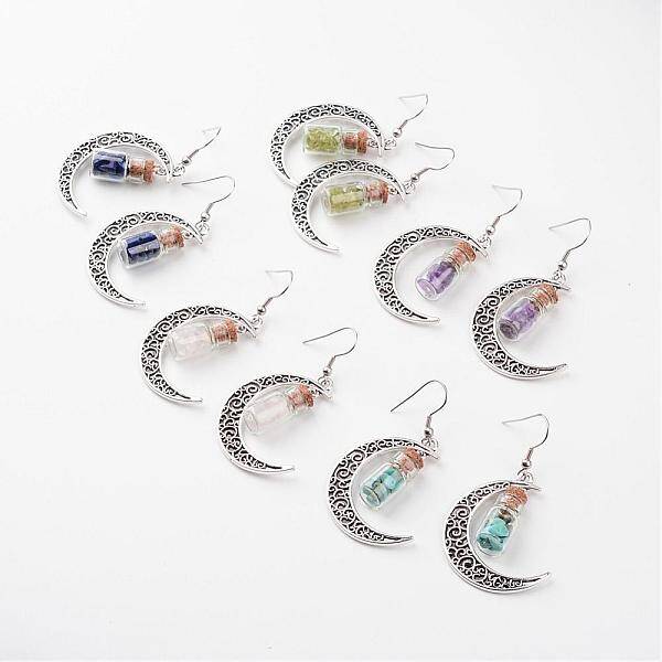 Glass Bottle with Natural & Synthetic Mixed Stone Inside Dangle Earrings