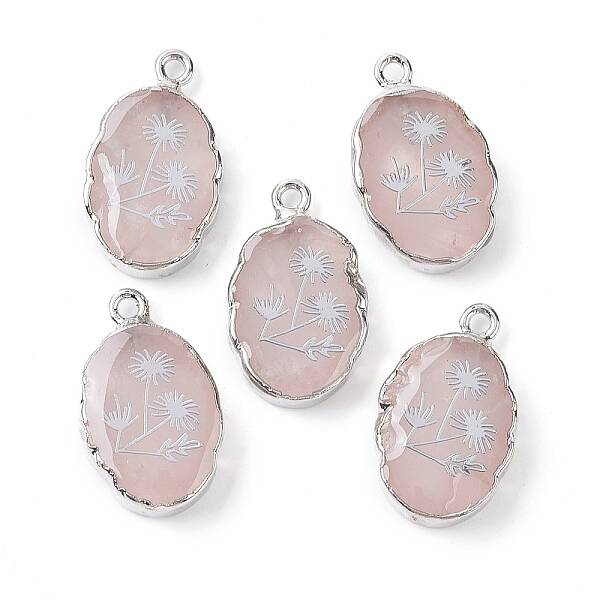 Natural Rose Quartz Oval Pendants