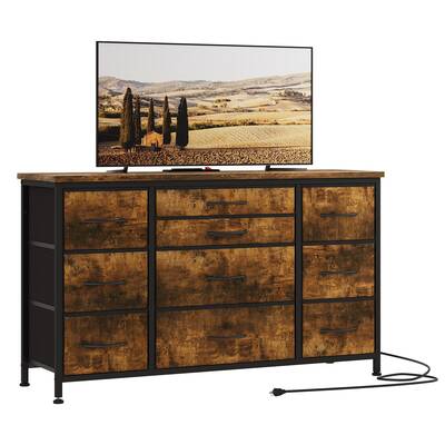Garvee 10 Drawers Dresser TV Stand with Power Outlet for 55'' Long TV Stand, Wide Dresser Console Table for Storage Entertain...