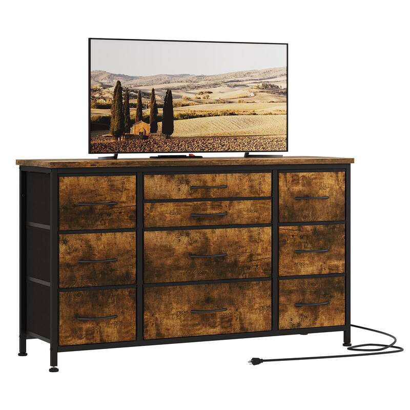 Garvee 10 Drawers Dresser TV Stand with Power Outlet for 55'' Long TV Stand, Wide Dresser Console Table for Storage Entertain...