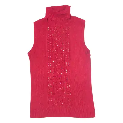 REQUIREMENTS Sequins Stretch Vest Red 90s Tight Knit Roll Neck Sleeveless Womens S