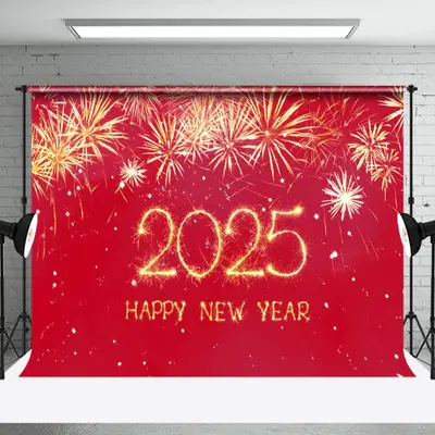 Red Gold Brilliant Happy New Year Celebration Backdrop