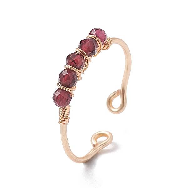 Copper Wire Wrapped Natural Garnet Open Ring