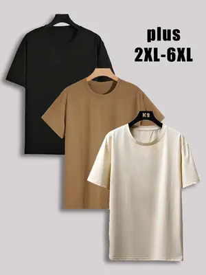 Men's Plus Size Solid Drop Shoulder Short Sleeve Tee, Casual Basic Round Neck T-shirt for Daily Wear, Men's Plus Size Clothes...
