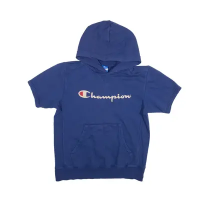 CHAMPION Short Sleeve Hoodie Blue Pullover Boys L