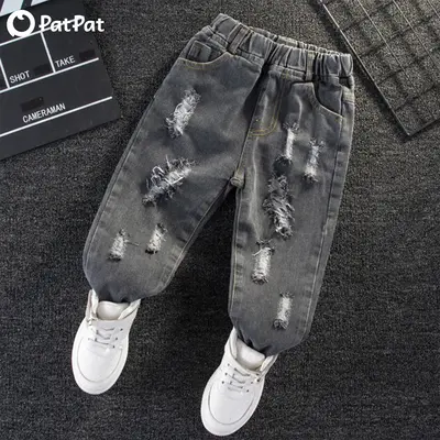 PatPat Toddler Girl/Boy Elasticized Ripped Denim Jeans