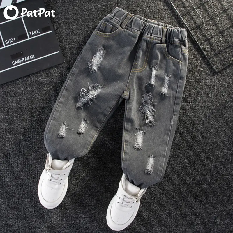 PatPat Toddler Girl/Boy Elasticized Ripped Denim Jeans