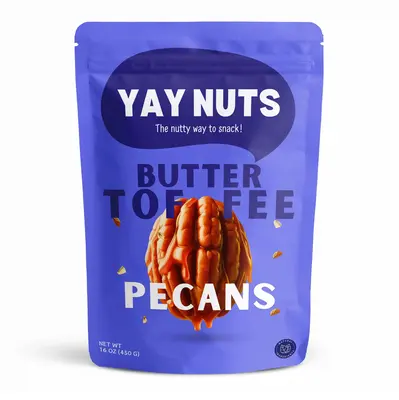 Yay Nuts Butter Toffee Pecans - 1 lb, Butter Toffee Coated Pecans Nuts, Delicious and Sweet Nut Snacks Crunchy, Cashew Nut Sn...